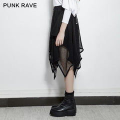 PQ-149 Mesh Mature Silk Midi Gothic Skirt With Irregular Hem?-??Punk Rave Clothing