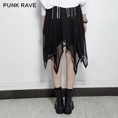 PQ-149 Mesh Mature Silk Midi Gothic Skirt With Irregular Hem?-??Punk Rave Clothing