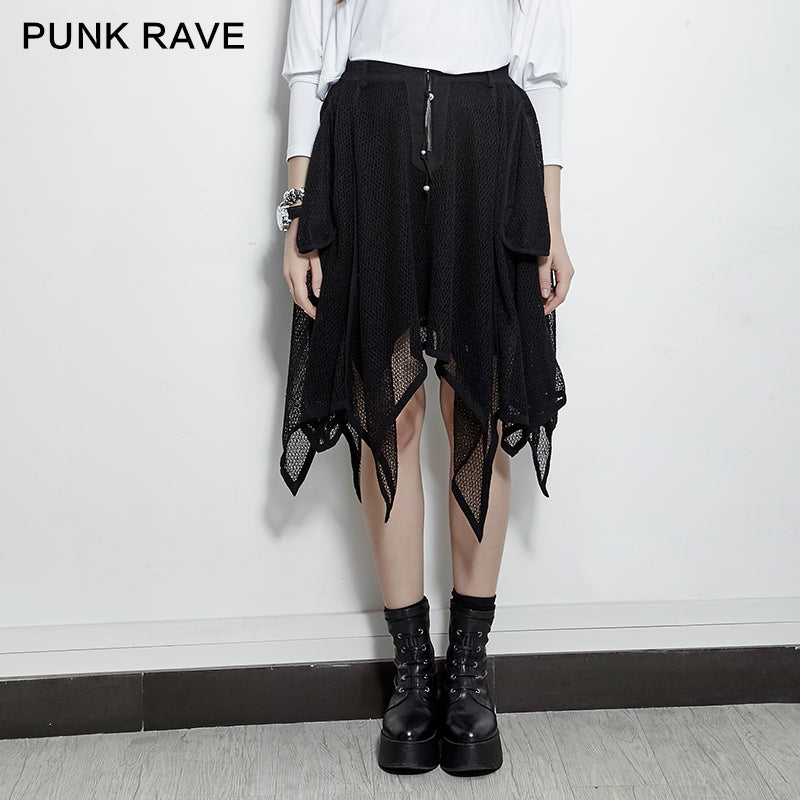PQ-149 Mesh Mature Silk Midi Gothic Skirt With Irregular Hem?-??Punk Rave Clothing
