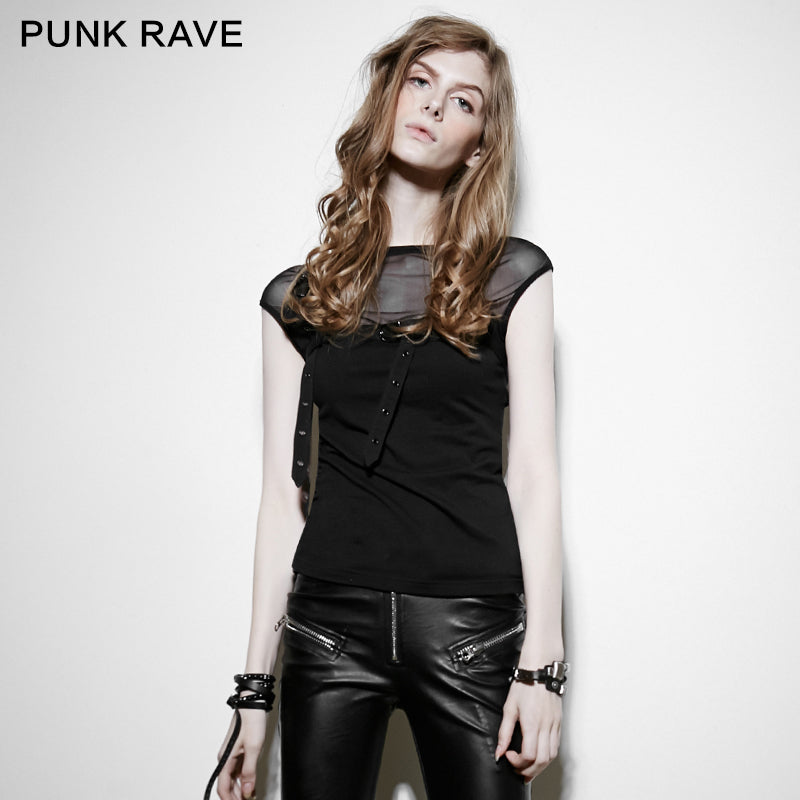 PT-070 Sexy Transparent Stretchy Mesh Skinny Gothic T-shirts With Sleeveless?-??Punk Rave Clothing