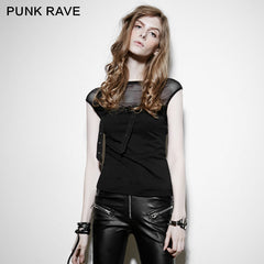 PT-070 Sexy Transparent Stretchy Mesh Skinny Gothic T-shirts With Sleeveless?-??Punk Rave Clothing