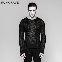 T-474 Lace-up Knitting Hollow Strappy Sweater Punk T-shirts?-??Punk Rave Clothing