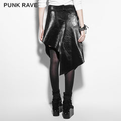 PQ-144 Personality Asymmetric Sexy Shiny Leather Punk Skirt?-??Punk Rave Clothing