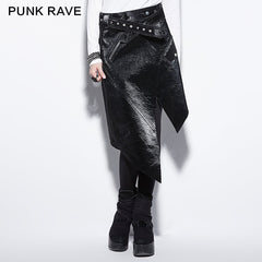 PQ-144 Personality Asymmetric Sexy Shiny Leather Punk Skirt?-??Punk Rave Clothing