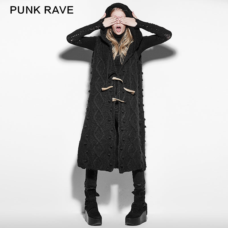 PM-039 black Mechanism Of Pattern Loose Sleeveless Hooded Punk Sweaters?-??Punk Rave Clothing