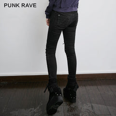 PK-069 black Denim Vintage Skinny Female Punk Jeans?-??Punk Rave Clothing