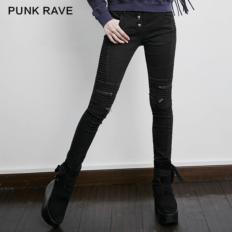 PK-069 black Denim Vintage Skinny Female Punk Jeans?-??Punk Rave Clothing