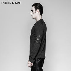 T-462 Chest Strap V-neck Long Sleeve Punk T-shirts?-??Punk Rave Clothing