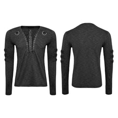 T-462 Chest Strap V-neck Long Sleeve Punk T-shirts?-??Punk Rave Clothing