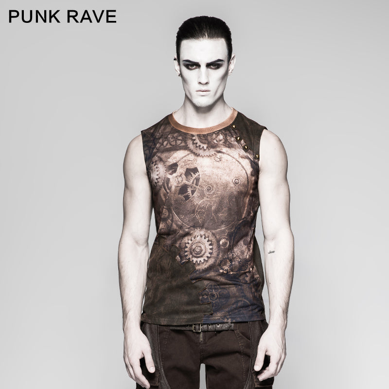 T-466 Summer Printed Mens black Sleeveless Punk Vest?-??Punk Rave Clothing