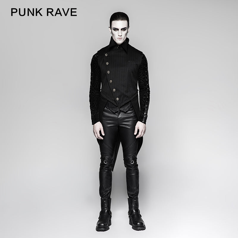 Y-763 Gentleman Stripe Suit Style Buckle Swallowtail Punk Vest?-??Punk Rave Clothing