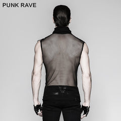 T-470 black Rivets Puff Printing Knitted Collar Men Sleeveless Punk Vest?-??Punk Rave Clothing