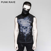 T-470 black Rivets Puff Printing Knitted Collar Men Sleeveless Punk Vest?-??Punk Rave Clothing