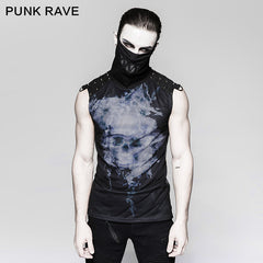 T-470 black Rivets Puff Printing Knitted Collar Men Sleeveless Punk Vest?-??Punk Rave Clothing