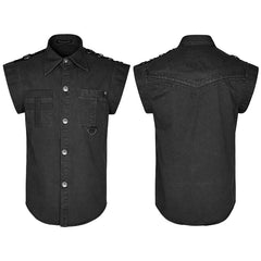 Y-762 black Two Pockets Short Sleeves Men Denim Punk Shirts?-??Punk Rave Clothing
