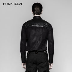 Y-740 Heavy Metal Texture Shoulder Leather Coating Punk Shirts?-??Punk Rave Clothing
