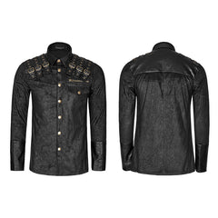 Y-740 Heavy Metal Texture Shoulder Leather Coating Punk Shirts?-??Punk Rave Clothing