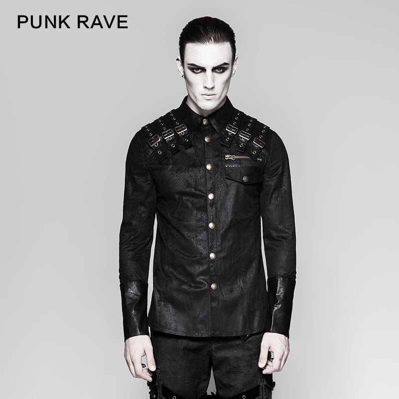 Y-740 Heavy Metal Texture Shoulder Leather Coating Punk Shirts?-??Punk Rave Clothing