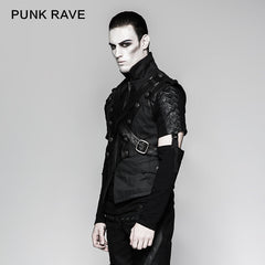 Y-738 Military Uniform Cross Belt Inelastic Laminating Denim Punk Vest?-??Punk Rave Clothing