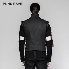 Y-738 Military Uniform Cross Belt Inelastic Laminating Denim Punk Vest?-??Punk Rave Clothing
