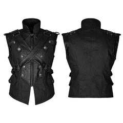 Y-738 Military Uniform Cross Belt Inelastic Laminating Denim Punk Vest?-??Punk Rave Clothing
