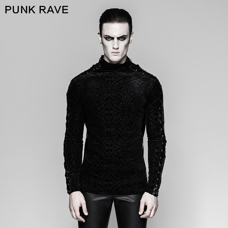 T-467 Gorgeous Elastic Square Pattern Long Sleeve Gothic T-shirts?-??Punk Rave Clothing
