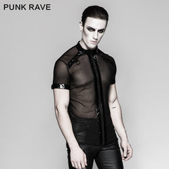T-465 Minimalist Dense Mesh Small Cross Chain Punk T-shirts With Stand Collar?-??Punk Rave Clothing