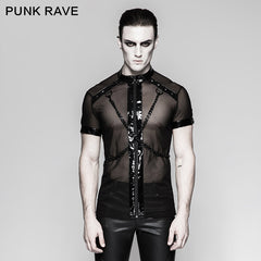 T-465 Minimalist Dense Mesh Small Cross Chain Punk T-shirts With Stand Collar?-??Punk Rave Clothing