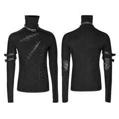 T-461 Multiple Loops Cotton Thread Fabric Hole black Punk T-shirts?-??Punk Rave Clothing