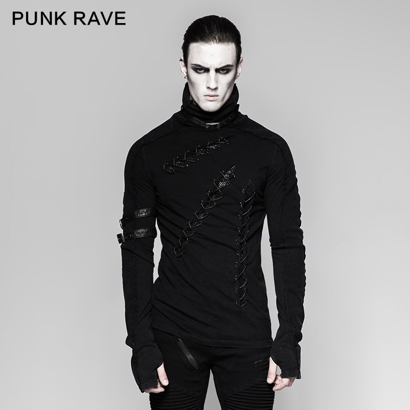 T-461 Multiple Loops Cotton Thread Fabric Hole black Punk T-shirts?-??Punk Rave Clothing