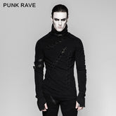 T-461 Multiple Loops Cotton Thread Fabric Hole black Punk T-shirts?-??Punk Rave Clothing