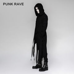 Y-745 black Mens Hooded Long Sweater Punk Jacket With Stripes?-??Punk Rave Clothing