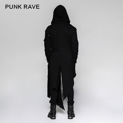 Y-745 black Mens Hooded Long Sweater Punk Jacket With Stripes?-??Punk Rave Clothing