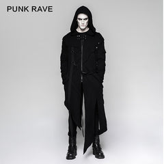 Y-745 black Mens Hooded Long Sweater Punk Jacket With Stripes?-??Punk Rave Clothing