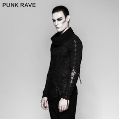 T-472 Rock Zipper High Collar Drawstring Long Sleeve Punk T-shirts?-??Punk Rave Clothing