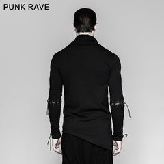 T-472 Rock Zipper High Collar Drawstring Long Sleeve Punk T-shirts?-??Punk Rave Clothing