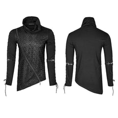 T-472 Rock Zipper High Collar Drawstring Long Sleeve Punk T-shirts?-??Punk Rave Clothing
