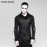 T-472 Rock Zipper High Collar Drawstring Long Sleeve Punk T-shirts?-??Punk Rave Clothing