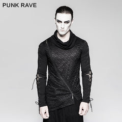 T-472 Rock Zipper High Collar Drawstring Long Sleeve Punk T-shirts?-??Punk Rave Clothing
