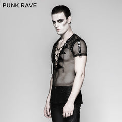 T-468 Transparent Short Sleeves Gothic T-shirts With Bat Wings Collar?-??Punk Rave Clothing