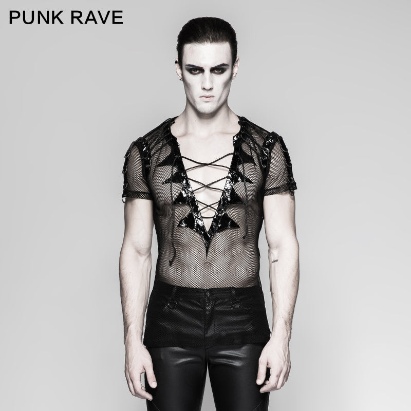T-468 Transparent Short Sleeves Gothic T-shirts With Bat Wings Collar?-??Punk Rave Clothing
