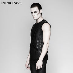 T-464 New Military Leather Straps Sleeveless Men Punk Vest?-??Punk Rave Clothing