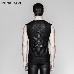 T-464 New Military Leather Straps Sleeveless Men Punk Vest?-??Punk Rave Clothing