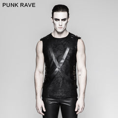 T-464 New Military Leather Straps Sleeveless Men Punk Vest?-??Punk Rave Clothing