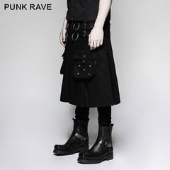 Q-321 Big Pockets Mens Kilts Metallic Middle Punk Skirt?-??Punk Rave Clothing
