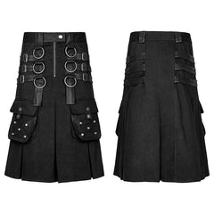 Q-321 Big Pockets Mens Kilts Metallic Middle Punk Skirt?-??Punk Rave Clothing