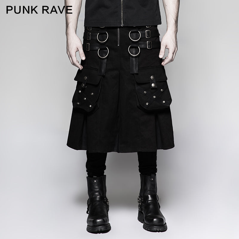 Q-321 Big Pockets Mens Kilts Metallic Middle Punk Skirt?-??Punk Rave Clothing