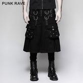 Q-321 Big Pockets Mens Kilts Metallic Middle Punk Skirt?-??Punk Rave Clothing