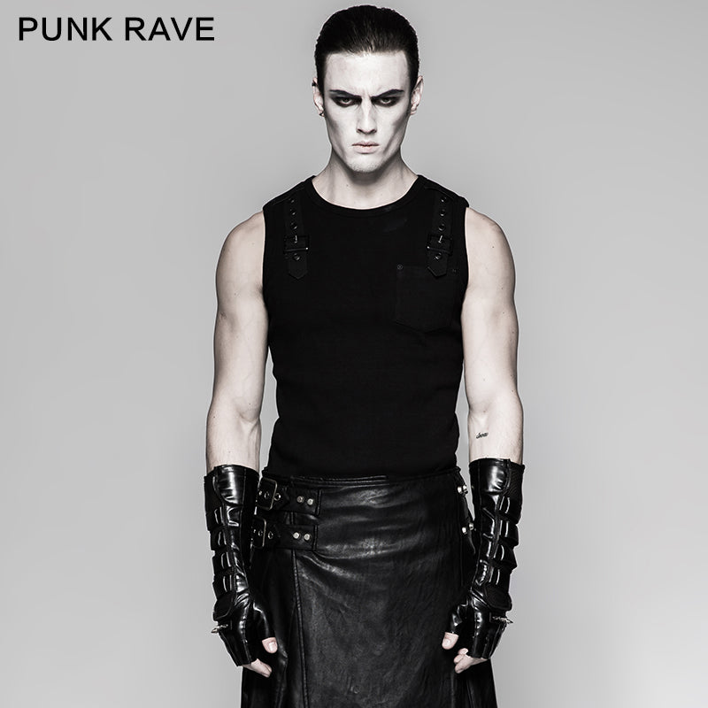 S-214 Punk Accessories Length Delicate Mesh Leather Mens Gloves?-??Punk Rave Clothing