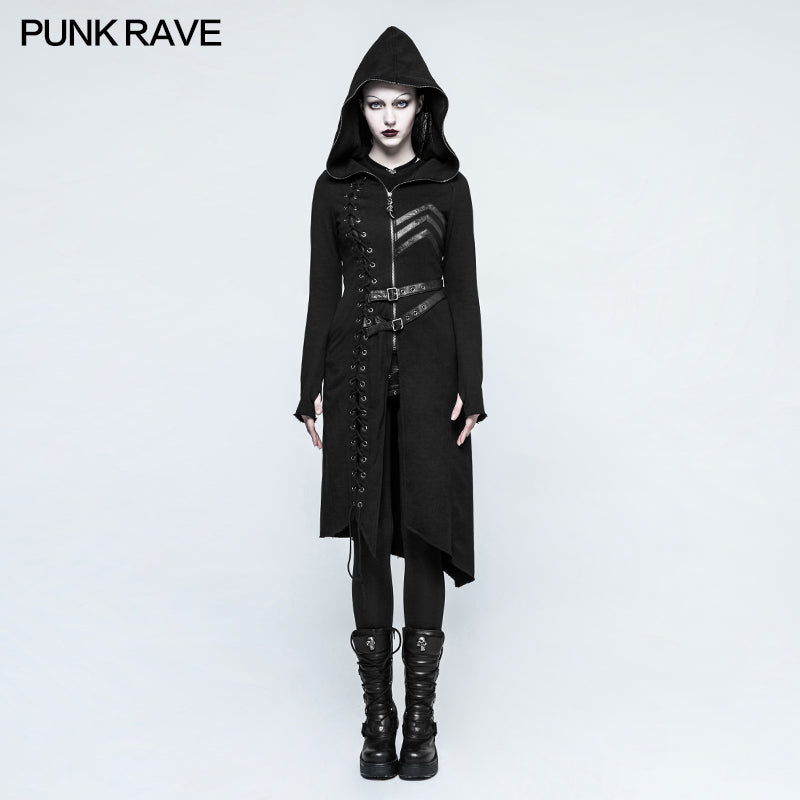 Y-792 Winter Asymmetric Diagonal Hem Punk Coat Women Knit Sweater?-??Punk Rave Clothing
